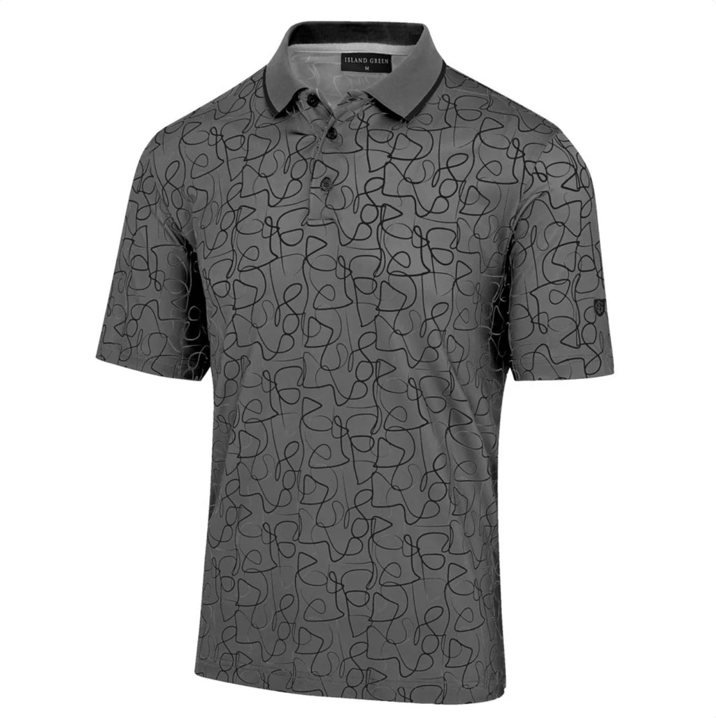 Island Green Rib Collar Freehand Print Polo Shirt